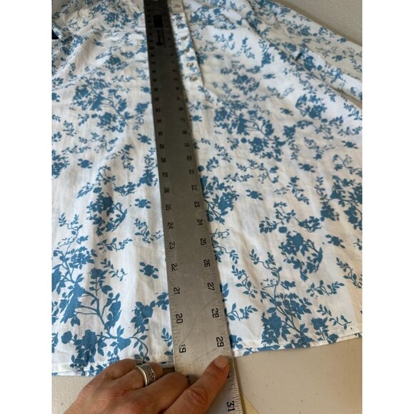 Women's Quick Dry Cover Up White Blue Floral Snap Medium Top Beach UV Fabric - Picture 11 of 16